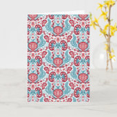 Nieren Damask in rood/Blauwgroen Kaart (Gele Bloem)