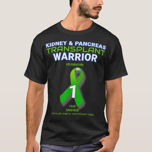 Nieren Pancreas Transplant Jubileum Warrior 1 O T-shirt (Voorkant)