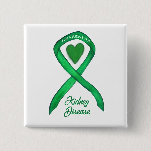 Nierziekte Awareness Lint Hart Art Pin Vierkante Button 5,1 Cm (Voorkant)