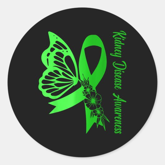 Nierziekte Bewustzijn Green Ribbon Butterfly Su Ronde Sticker (Voorkant)