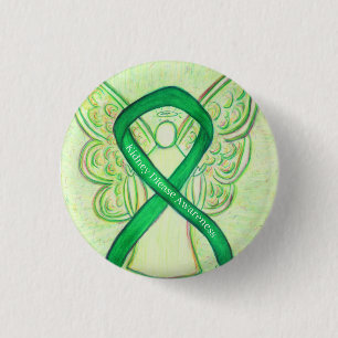 Nierziekte bewustzijn groene linten engelenspelden ronde button 3,2 cm