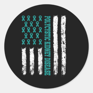 Nierziekte bewustzijn PKD-gerelateerd Blauwgroen l Ronde Sticker