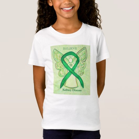 Nierziekte Groene bewustzijn Ribbon Angel Shirt (Voorkant)