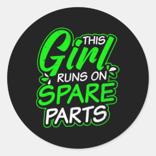 Nierziekte Ontwerp Meisje loopt op Spareparts Gift Ronde Sticker
