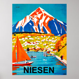 Niesen, bergtop over het meer, Zwitserland Poster