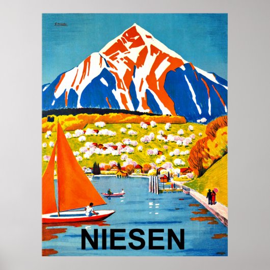 Niesen, bergtop over het meer, Zwitserland Poster (Voorkant)