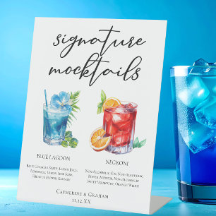 Niet-alcoholische Blue Lagoon Negroni Mocktails Reclamebord Met Voetstuk