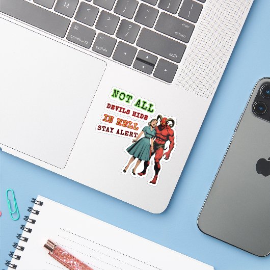 Niet alle duivels verbergen zich in de hel - Retro Sticker (Laptop met iPhone)