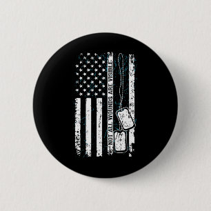 Niet alle wonden zichtbaar Label VS vlag PTSS Ronde Button 5,7 Cm