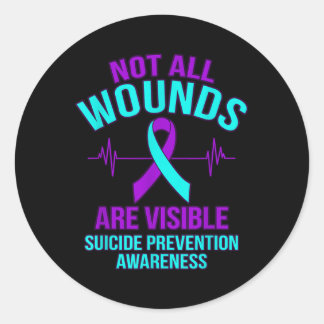 Niet alle wonden zijn zichtbaar Happy Suicide Awar Ronde Sticker