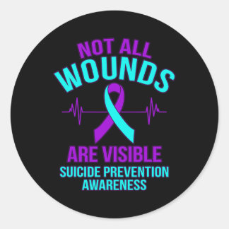 Niet alle wonden zijn zichtbaar Happy Suicide Awar Ronde Sticker