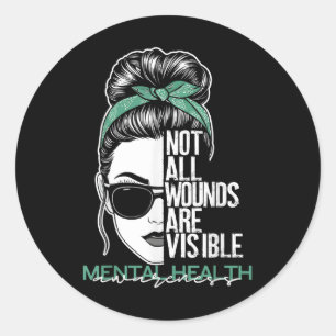 Niet alle wonden zijn zichtbaar rommelig maar gees ronde sticker