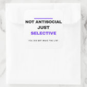 Niet Antisociaal, Gewoon Selectief Grappige Sticke Vierkante Sticker (Tas)