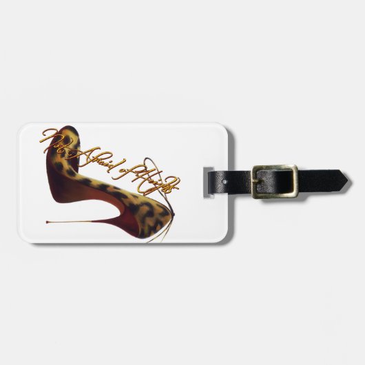 "Niet bang voor hoogten" — Ontwerp met hoge hiel v Bagagelabel (Voorkant horizontaal)