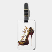 "Niet bang voor hoogten" — Ontwerp met hoge hiel v Bagagelabel (Voorkant verticaal)