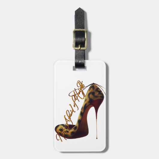 "Niet bang voor hoogten" — Ontwerp met hoge hiel v Bagagelabel (Voorkant verticaal)