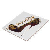 "Niet bang voor hoogten" — Ontwerp met hoge hiel v Tegeltje (Zijkant)