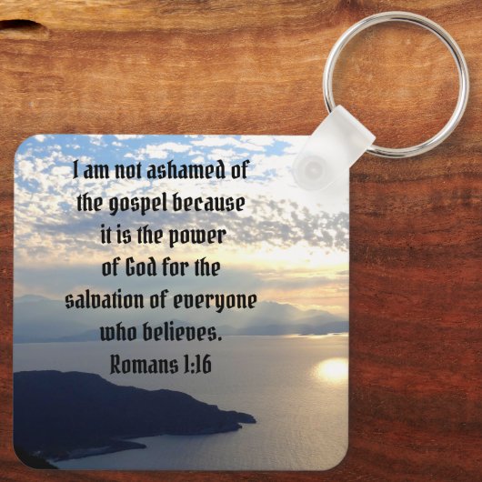 Niet beschaamd over God Bijbel Verse Romeinen 1:16 Sleutelhanger (Achterkant)