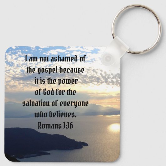 Niet beschaamd over God Bijbel Verse Romeinen 1:16 Sleutelhanger (Achterkant)
