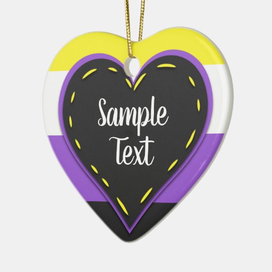 Niet-binair pridevlaghart met tekst keramisch ornament (Links)