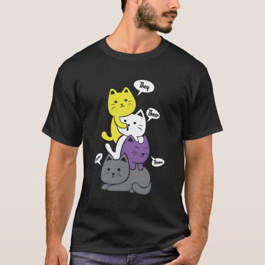 Niet-binair Ze Hun Hun Ze Meow Niet-Binary Flag We T-shirt (Voorkant)