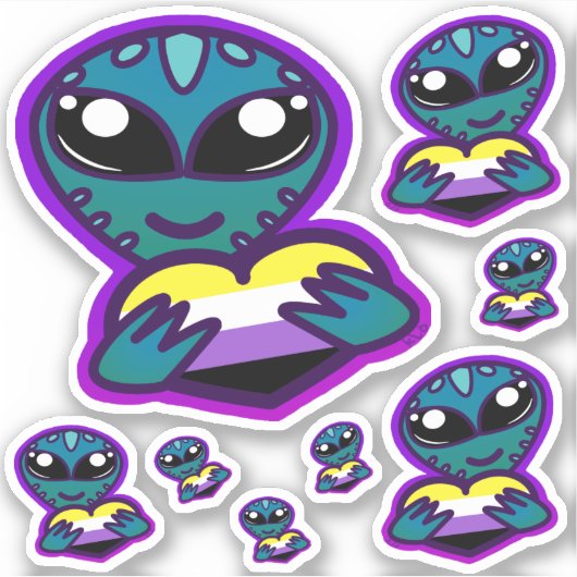Niet-binaire en gepantserde Alien-Stickers Sticker (Voorkant)