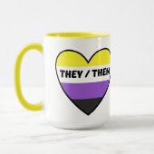 Niet-binaire hartvlag met hun/hun fons mok (Links)