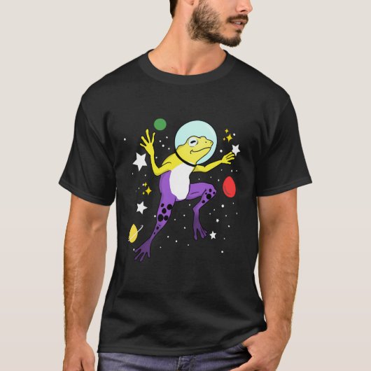 Niet-binaire kikker in de ruimte Nonbinary Pride T-shirt (Voorkant)