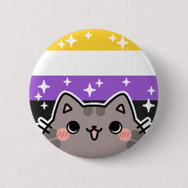 Niet-binaire LGBT Pride Flag Cat Button