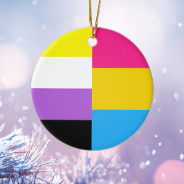Niet-binaire pansexuele dubbele Pride Flag Kerstmi Keramisch Ornament