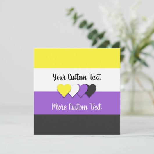 Niet-binaire pride vlag met harten platte kaarten (Staand voorkant)