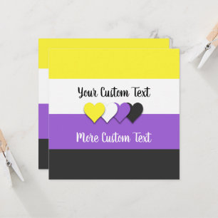 Niet-binaire pride vlag met harten platte kaarten