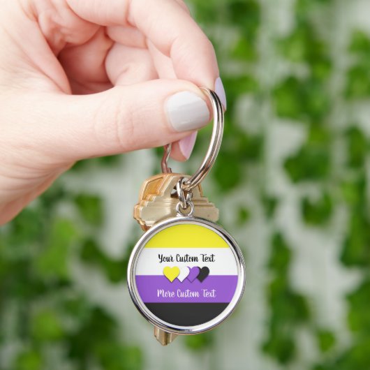 Niet-binaire pride vlag met harten sleutelhanger (Hand)