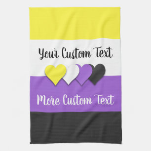 Niet-binaire pride vlag met harten theedoek