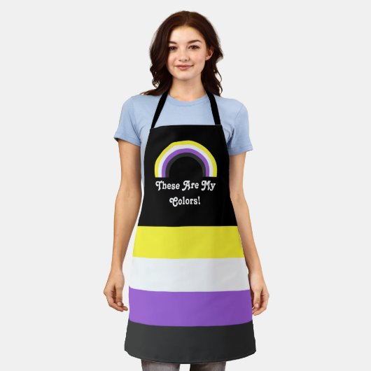 Niet-Binaire pridevlag en regenboog met een tekst Schort (Gedragen)