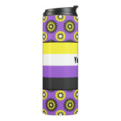 Niet-binaire pridevlag met een paars bloempatroon thermosbeker (Gedraaid links)