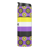 Niet-binaire pridevlag met een paars bloempatroon thermosbeker (Geroteerd rechts)