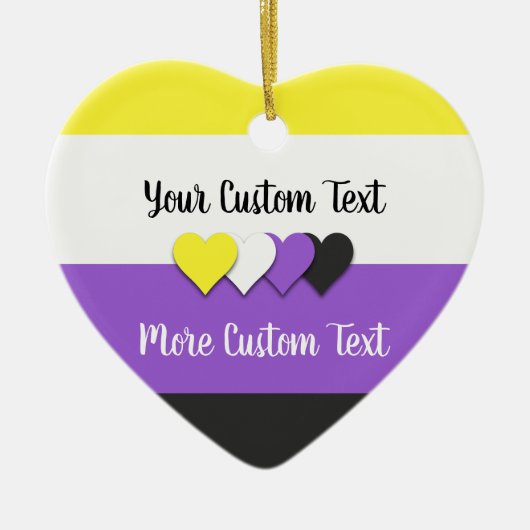 Niet-binaire pridevlag met tekstversiering keramisch ornament (Voorkant)