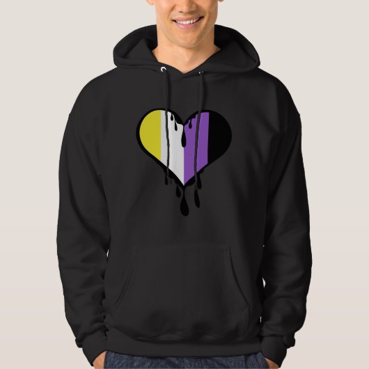 Niet-binaire trots druppelend hart hoodie (Voorkant)