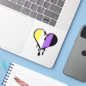 Niet-binaire trots druppelend hart sticker (Laptop met iPhone)