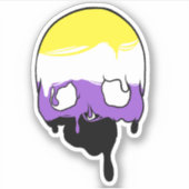 Niet-binaire trots druppelende schedel sticker (Voorkant)
