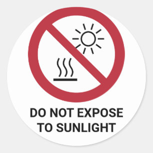 Niet blootstellen aan direct zonlicht, verbodsbord ronde sticker