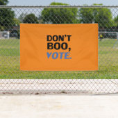 "Niet boeien, stemmen" verkiezing zwart blauw sina Spandoek (Insitu)