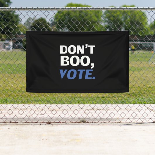 "Niet boeien, stemmen" verkiezing zwart blauw wit Spandoek (Insitu)