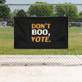 "Niet boeien, stemmen" zwarte oranje witte Hallowe Spandoek (Insitu)
