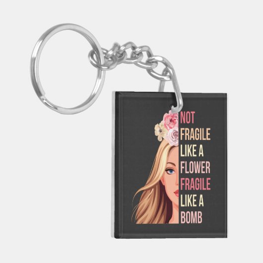 Niet breekbaar als een bloeiend raster als een Bom Sleutelhanger (Voorkant Links)