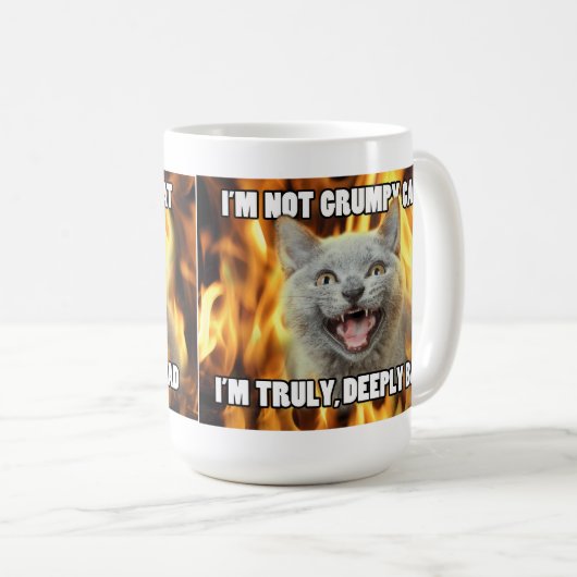Niet chagrijnige kat mok (Voorkant rechts)