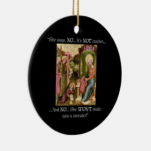 Niet Crochet Funny Medieval Knitting Keramisch Ornament (Rechts)