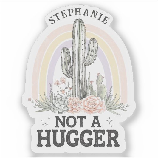 Niet een Hugger Cactus Custom Name Vinyl Sticker (Voorkant)