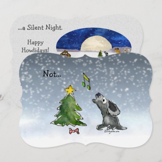 Niet... een 'Silent Night Dogs Cartoon Card' Feestdagenkaart (Voorkant / Achterkant)